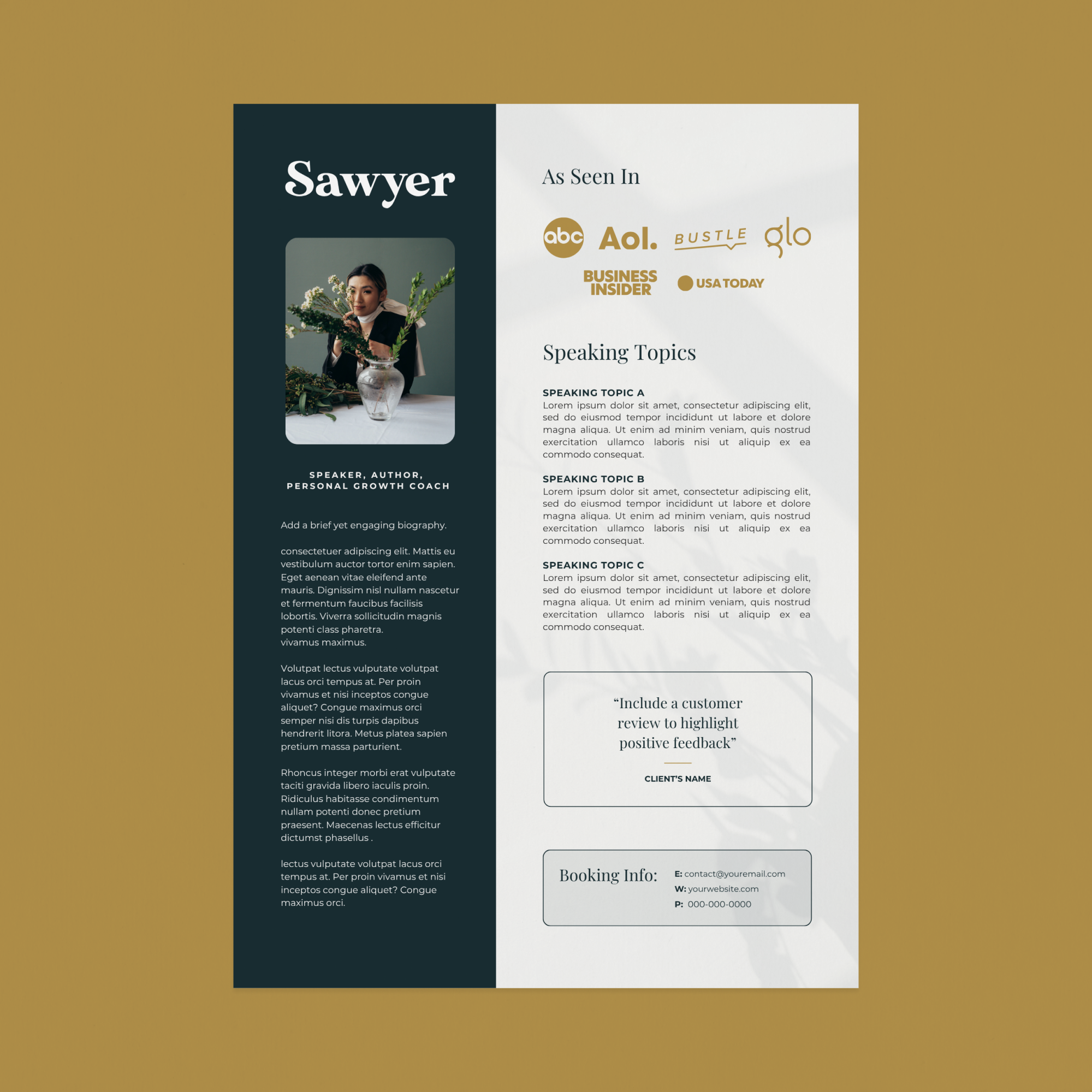 Sawyer Speaker One-Sheet Canva Template