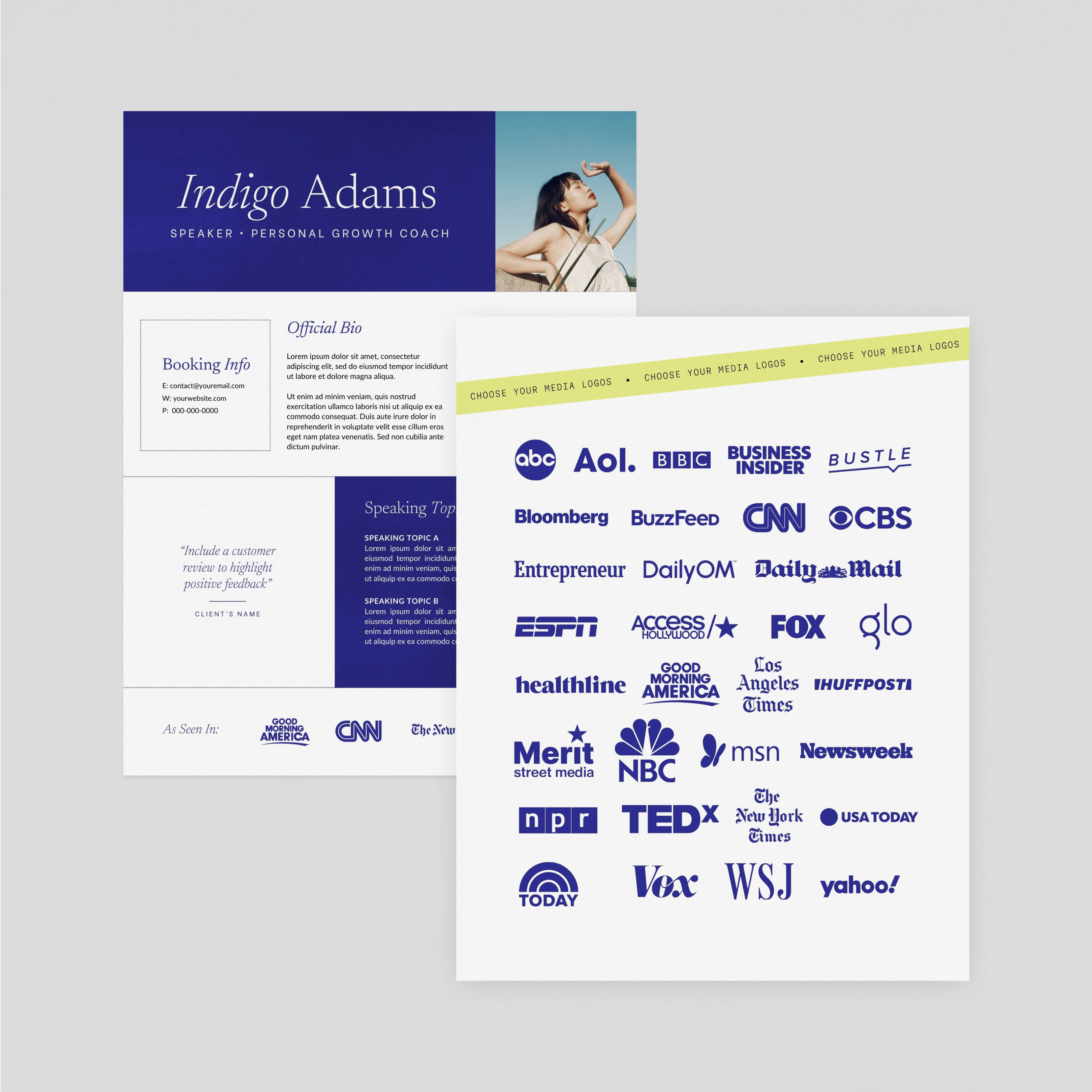 Indigo Speaker One-Sheet Canva Template