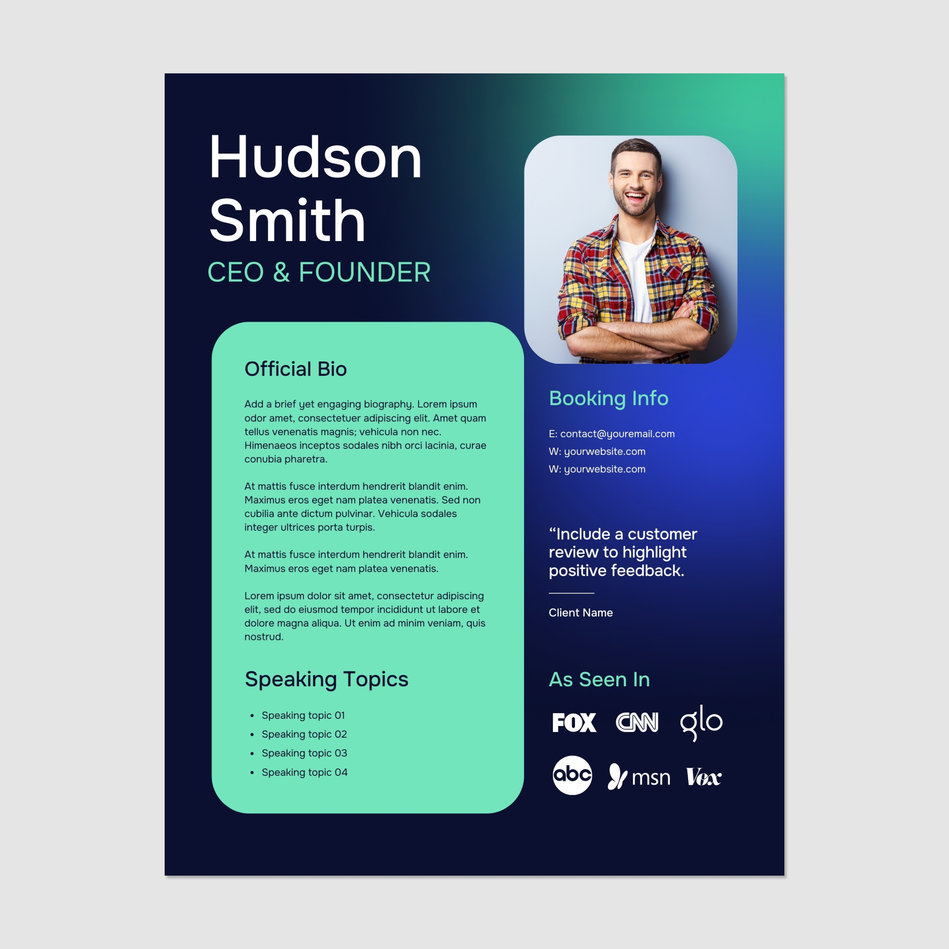 Hudson Speaker One-Sheet Canva Template